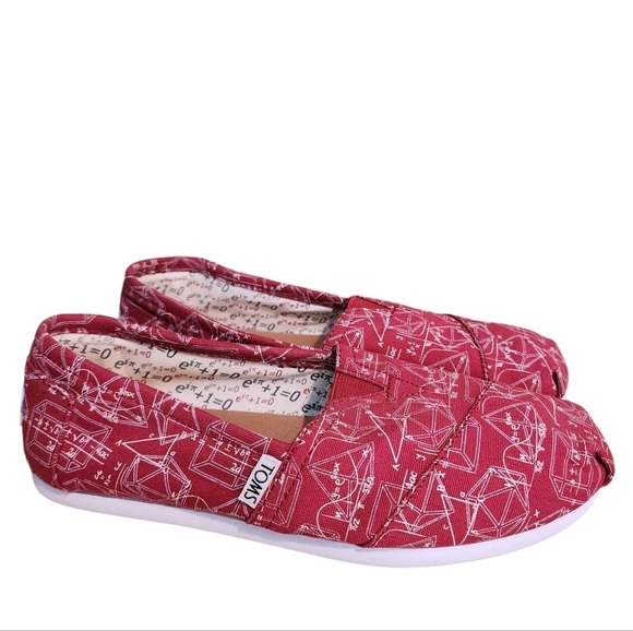 Toms NEW Classic Limited Edition Geometry Print Math Shoes Red Canvas sz 7 - Picture 1 of 9